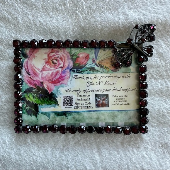 Two's Company Red Rhinestone Butterfly Picture Frame with Vintage Accents - Picture 1 of 5